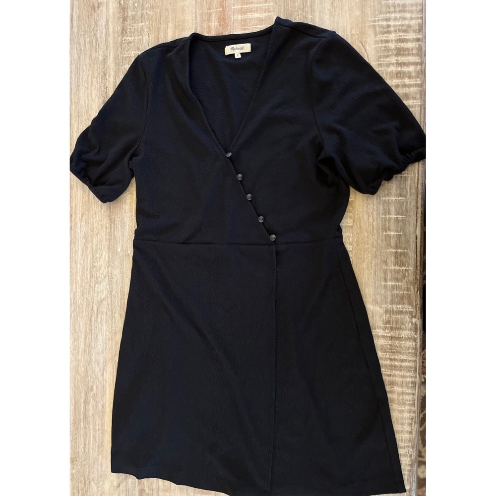 NWOT Madewell~Black Cross-Front Button Dress~Size L